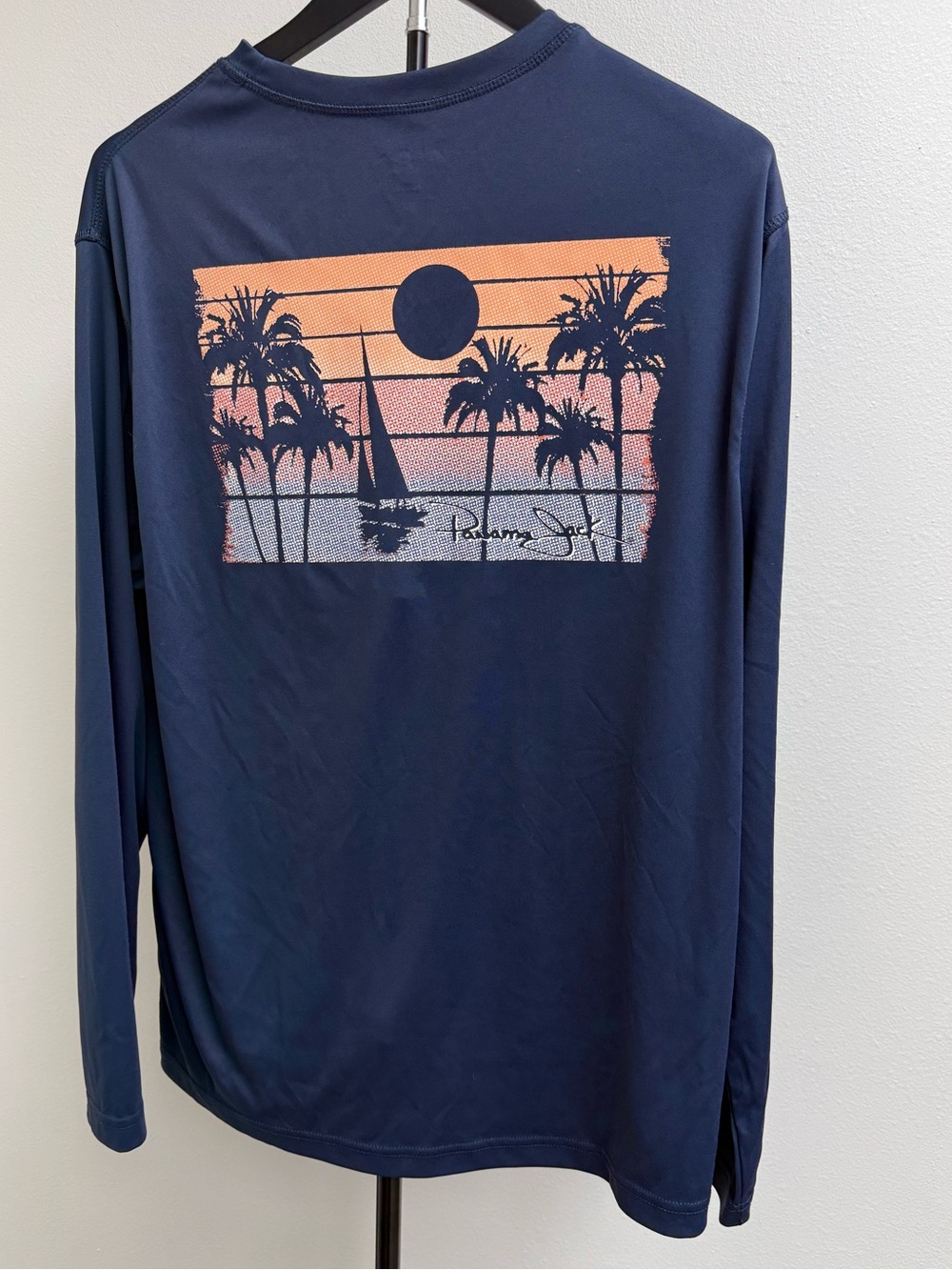 Panama Jack Navy Long Sleeve Tee with Sunset Palm Graphic